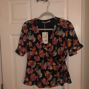 Zara Trafaluc Floral Wrap Top BRAND NEW W TAGS
